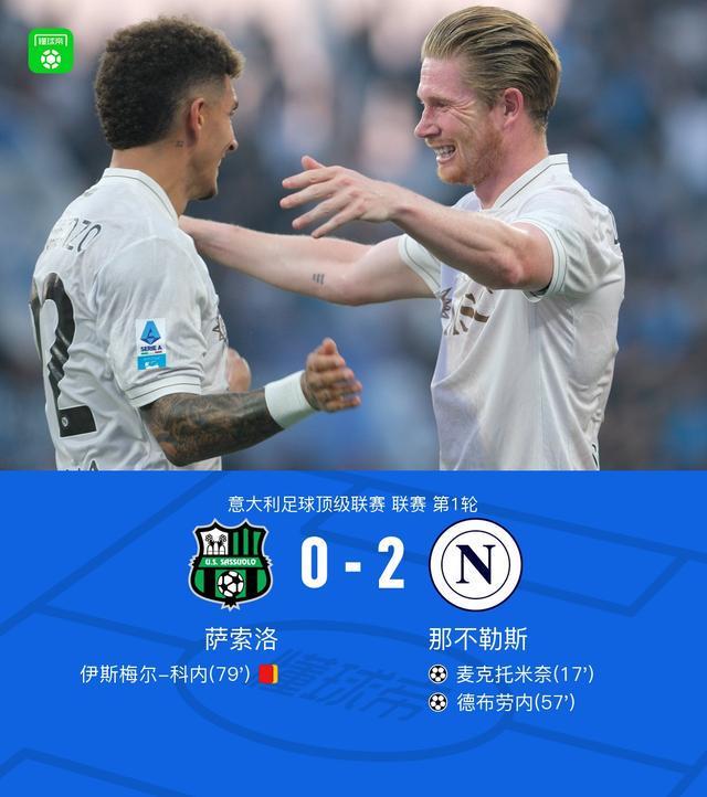 IM电竞游戏-那不勒斯2-0十人萨索洛，德布劳内处子球，麦克托米奈破门+中楣